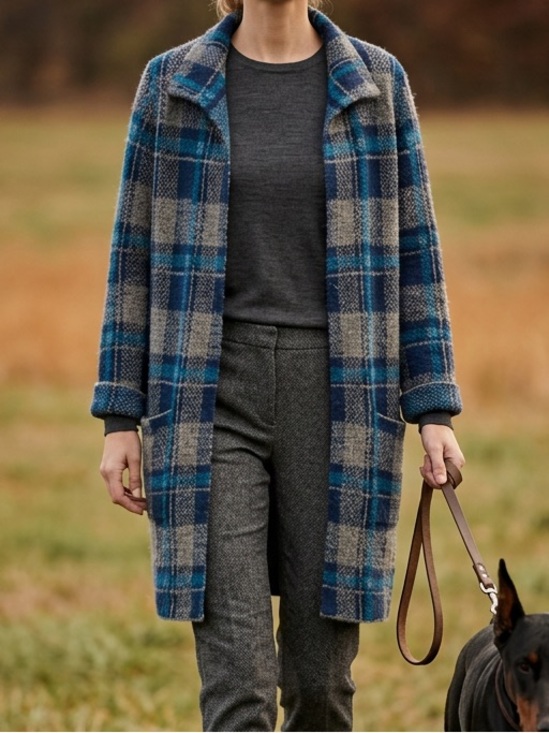 Lily Morgan Sweaters - Lily Morgan L Blue Gray Plaid Open Front Coatigan | Oversized Chunky Knit